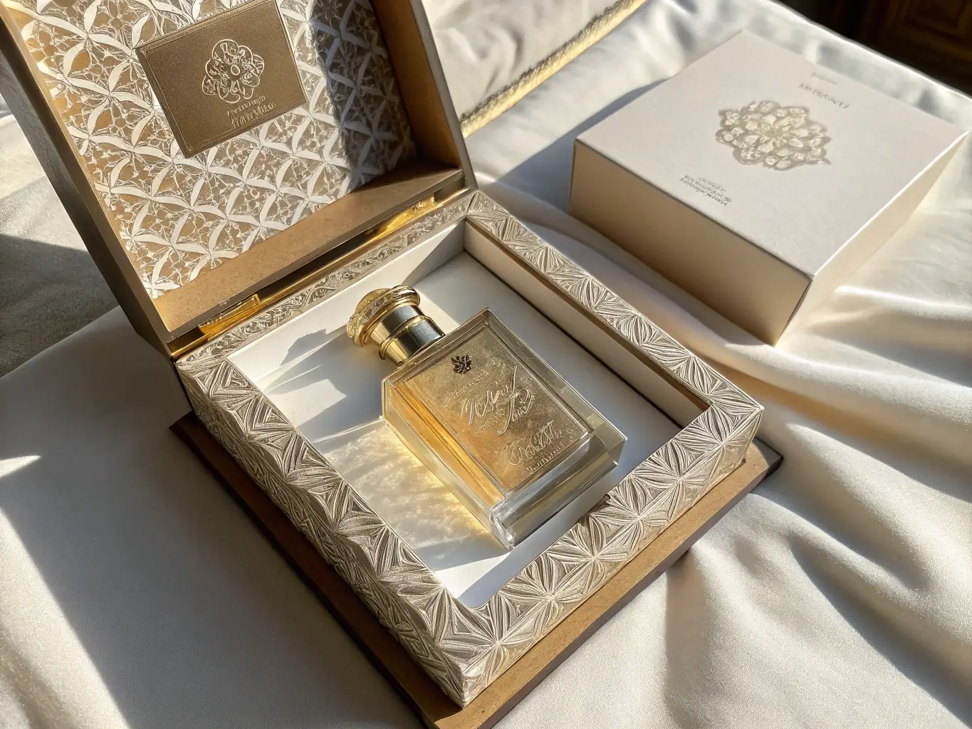 A beautifully wrapped Orphéa Discovery Set, tied with a deep green ribbon and adorned with a small, elegant gift tag. The background is a soft, ivory white, emphasizing the set's potential as a luxurious and thoughtful gift.