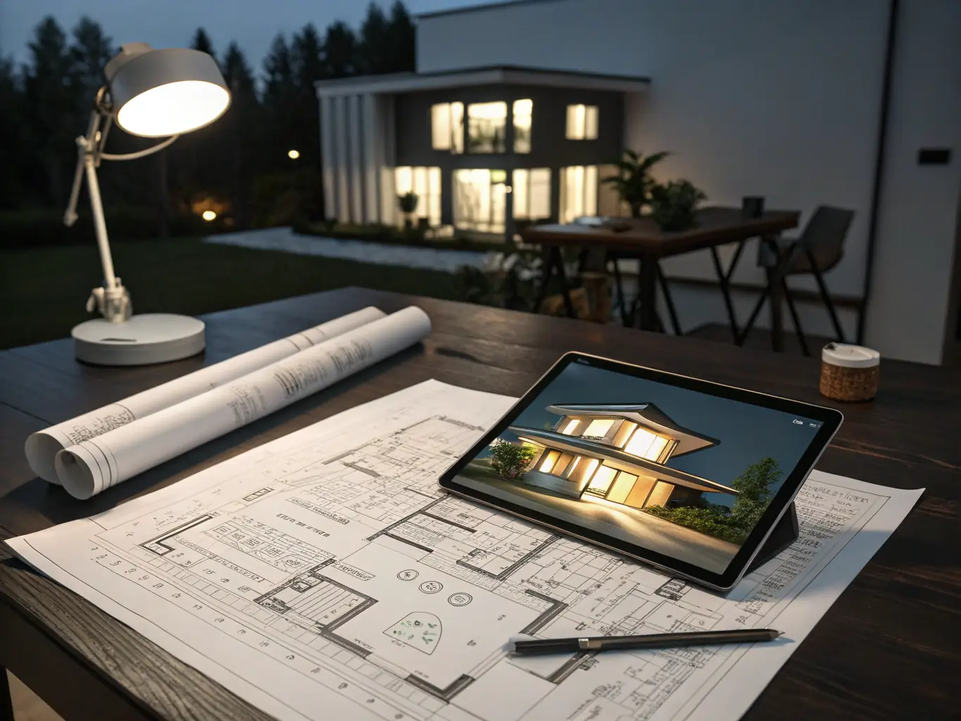 A top-down view of a detailed architectural floor plan, rendered in gold lines against a dark green background, symbolizing the initial analysis and strategic planning phase.
